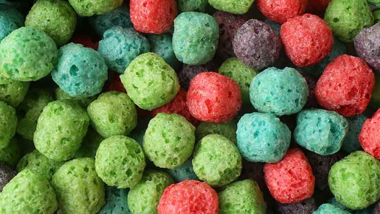 Close-up of colorful breakfast cereal