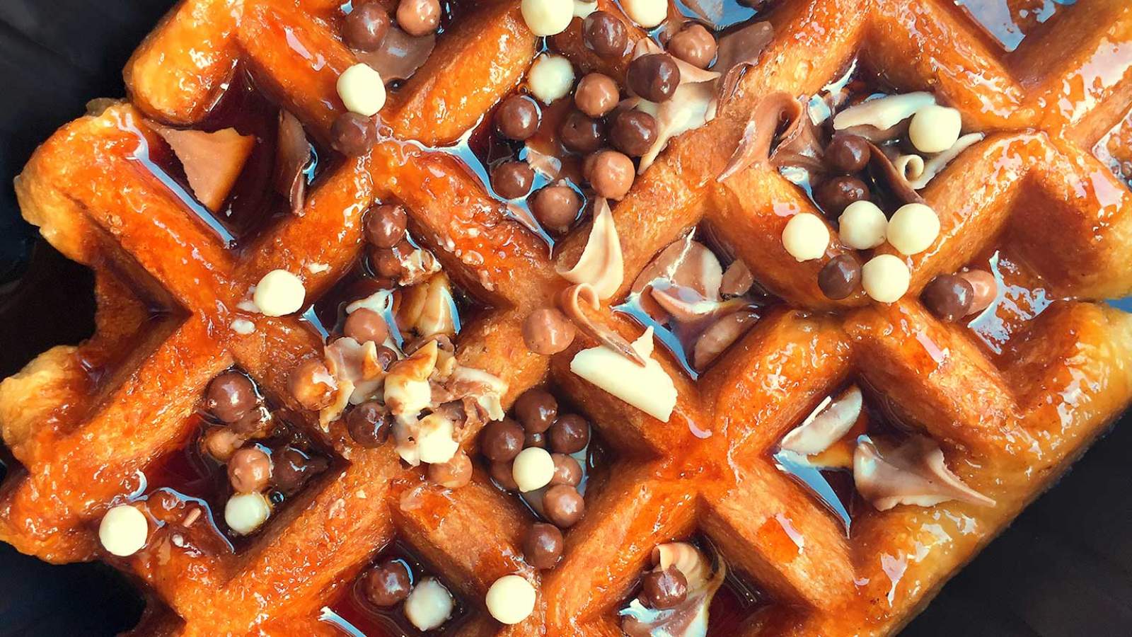 Waffle with syrup and chocolate chips