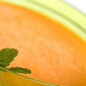 Cantaloupe Soup with Watermelon Garnish