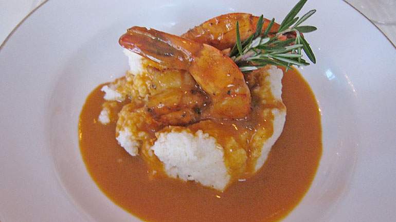 BBQ Shrimp with Vermont Cheddar Grits and Chorizo Sausage