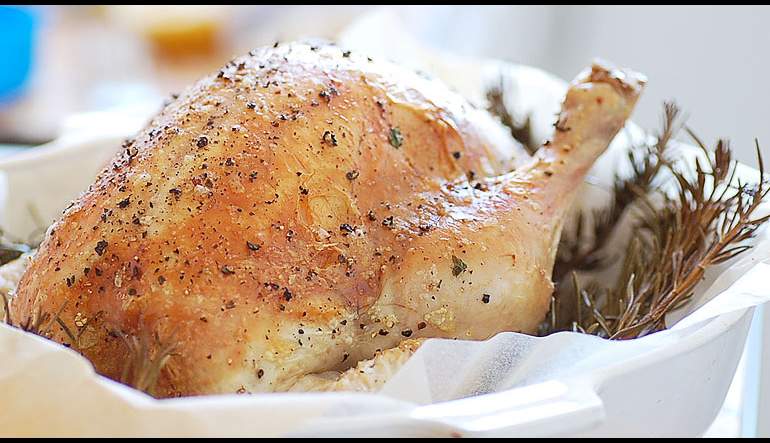 Roasted Chicken Stuffed with Garlic and Rosemary